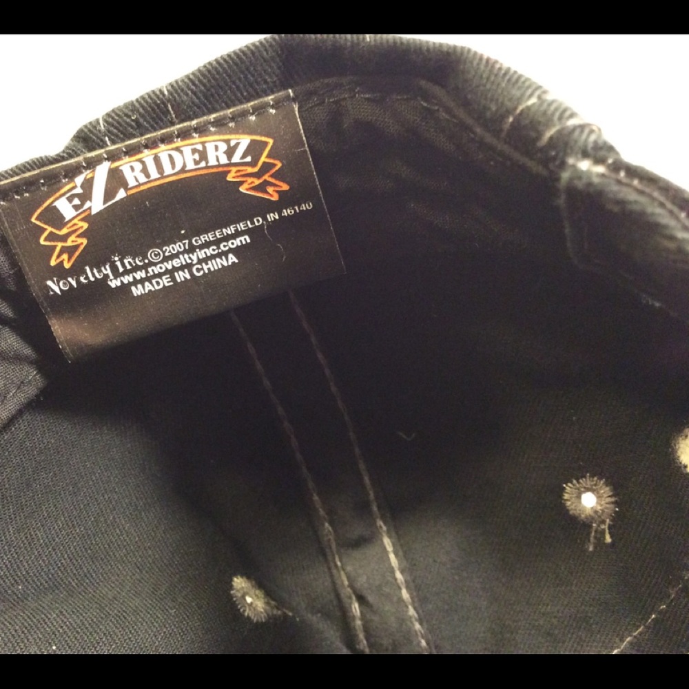 Motorcycle Biker Hat / Cap Black Tattered Stripes - Picture 3 of 5